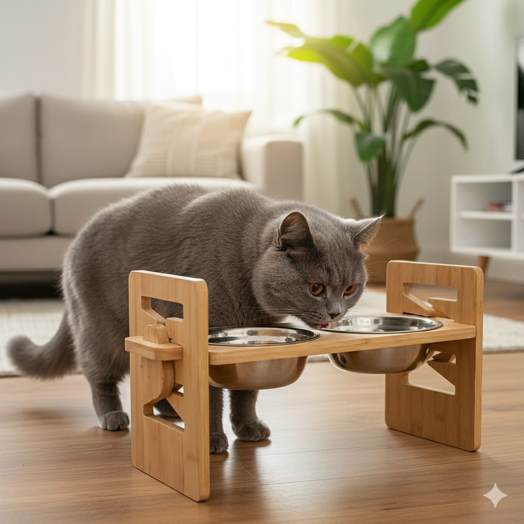 Comedero de Bambú Elevado | Mejor Postura y Cuidado Articular